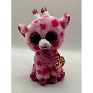 Ty Beanie Boos Sweetums Giraffe Pink Heart Spotted Plush 6 inch Glitter Eyes